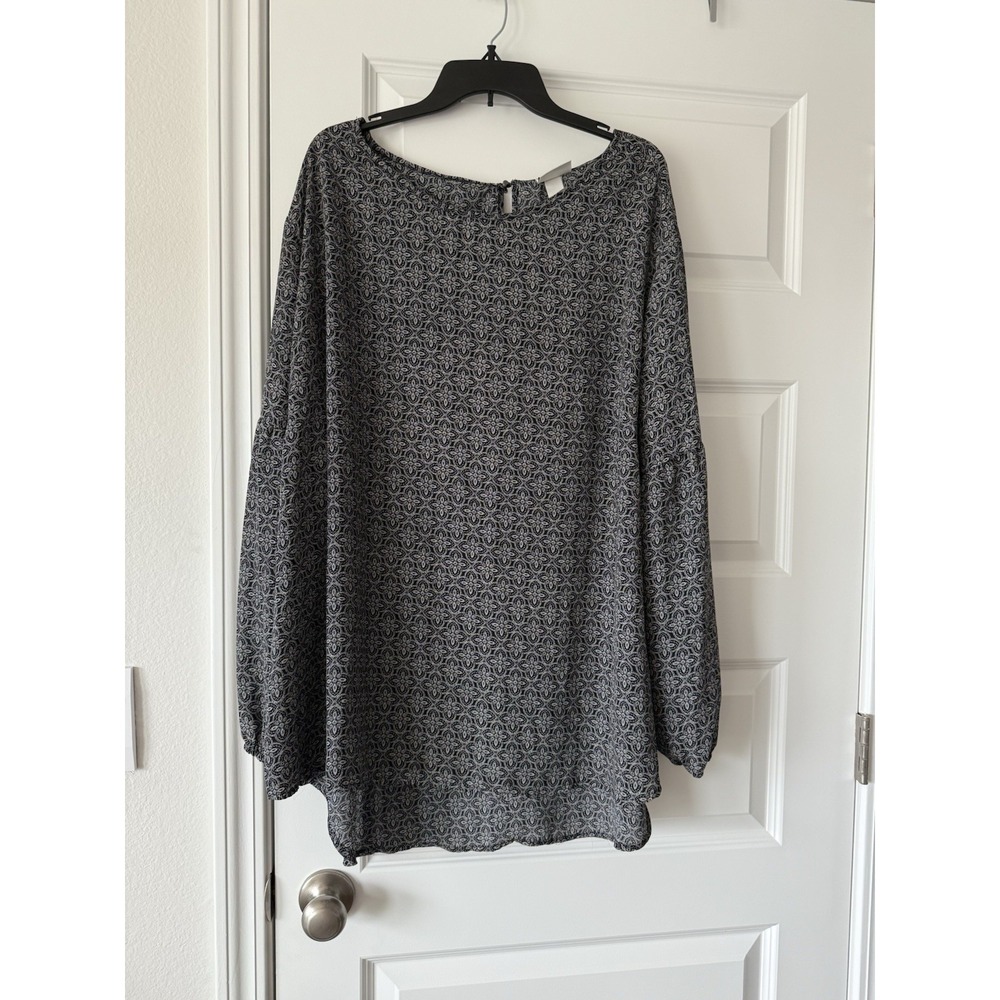 Ava & Viv Blouse Black + White Button Back Geometric Print Plus Size 4X